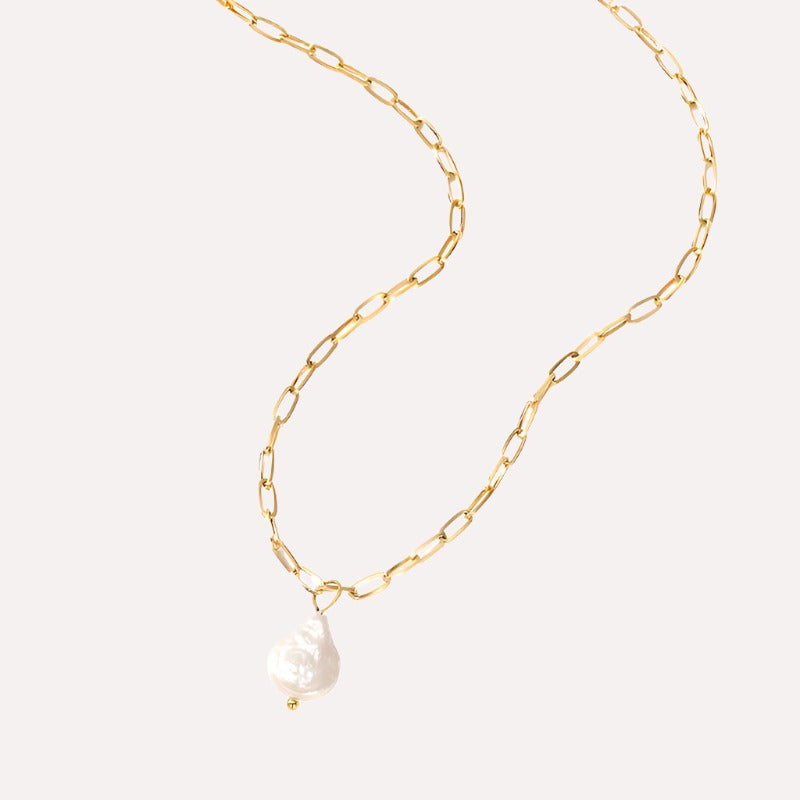 Hanalei Pearl Coin Paperclip Necklace (Kavely)