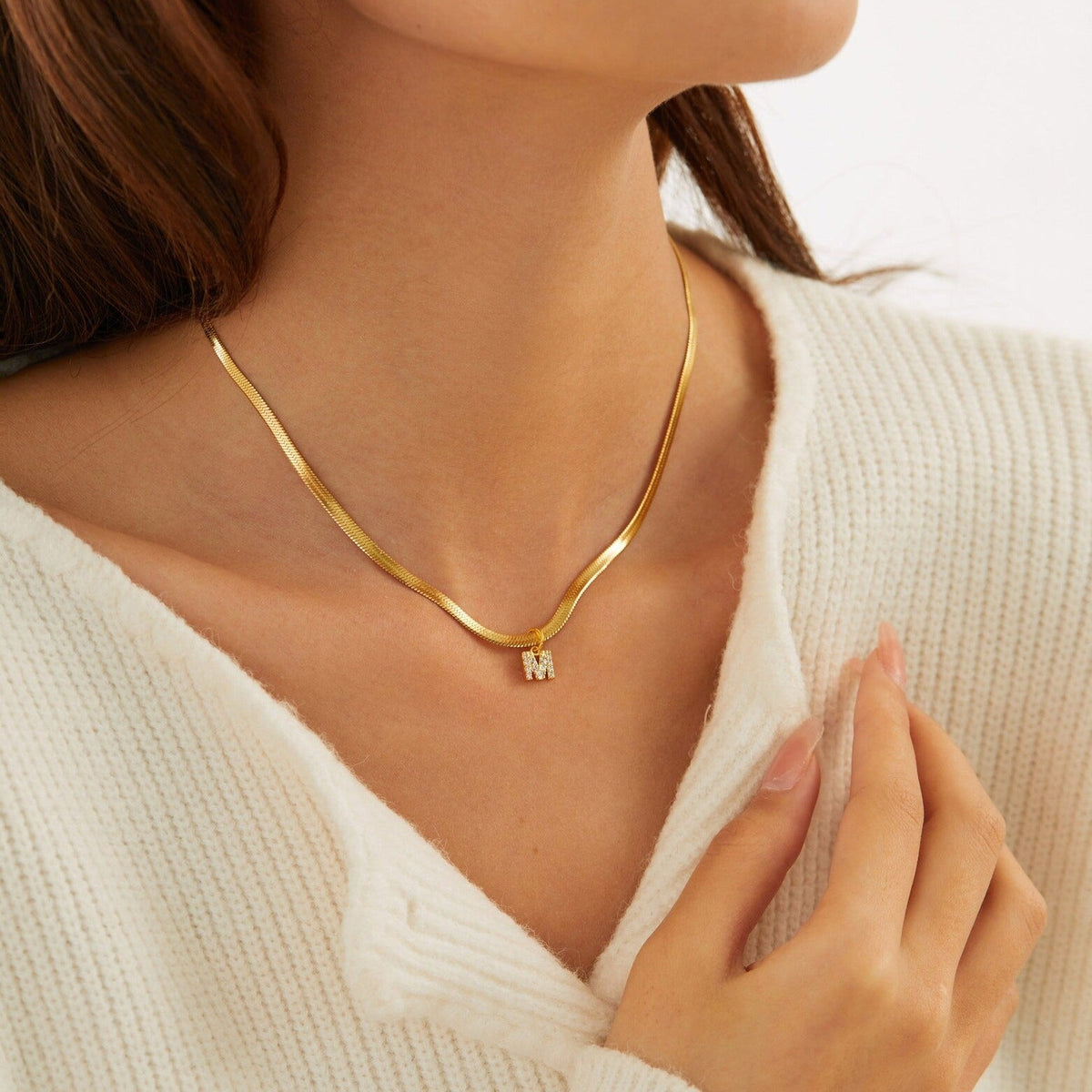 Melly Initial Herringbone Necklace (Bundle)